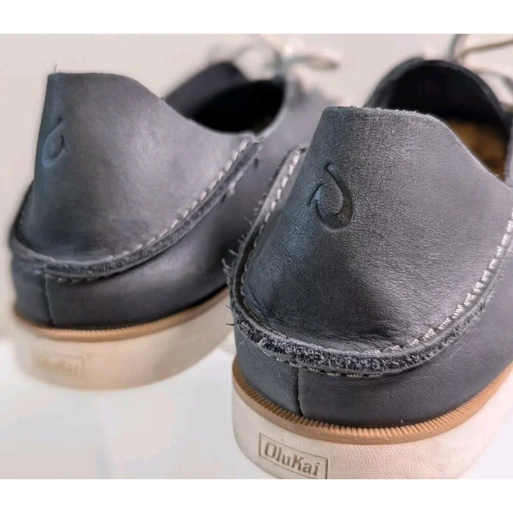 Olukai Men's Holokai Lace-Up Shoe Size 9 Grey Leather Casual Convertible